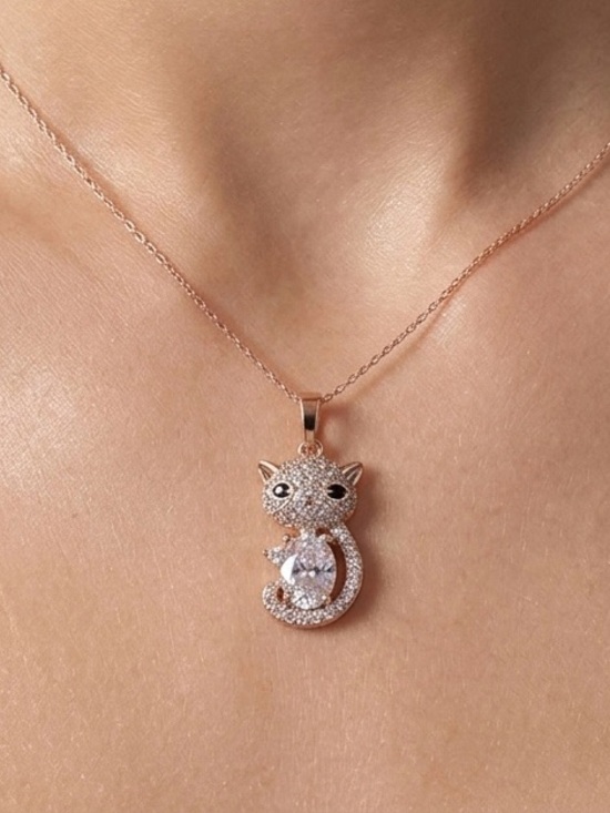 SC JEWELRY Jewelry - Cat Necklace | Real Crystal 18K Gold Plated Water Resistant Dainty Jewelry